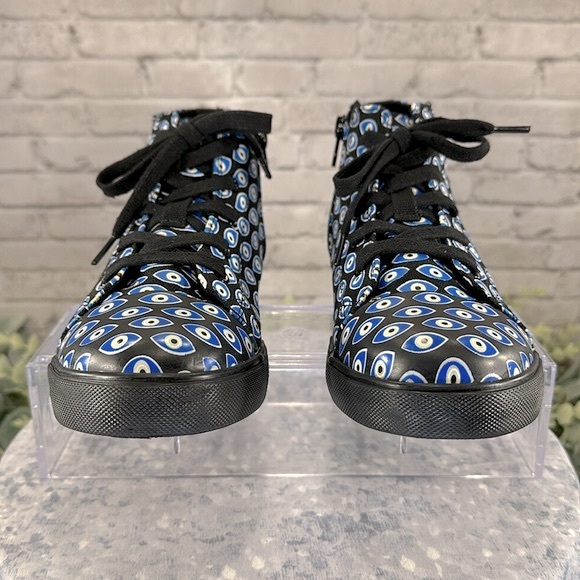 AKID “Anthony Evil Eye” Blue Multi Black Canvas Mid-High Sneakers Boys 5M💙EUC💙 - Picture 2 of 10